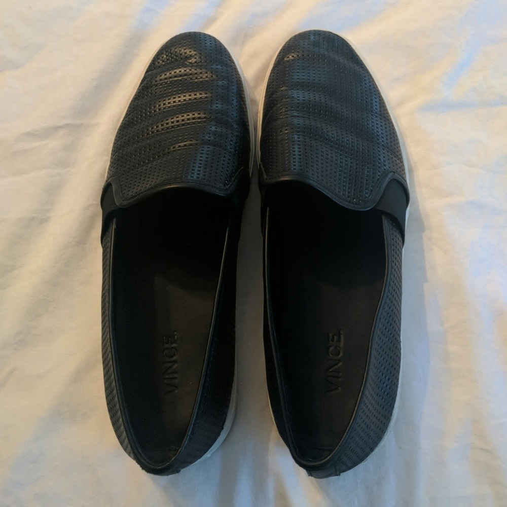 Black Leather Vince Perforated Slip On Sneakers